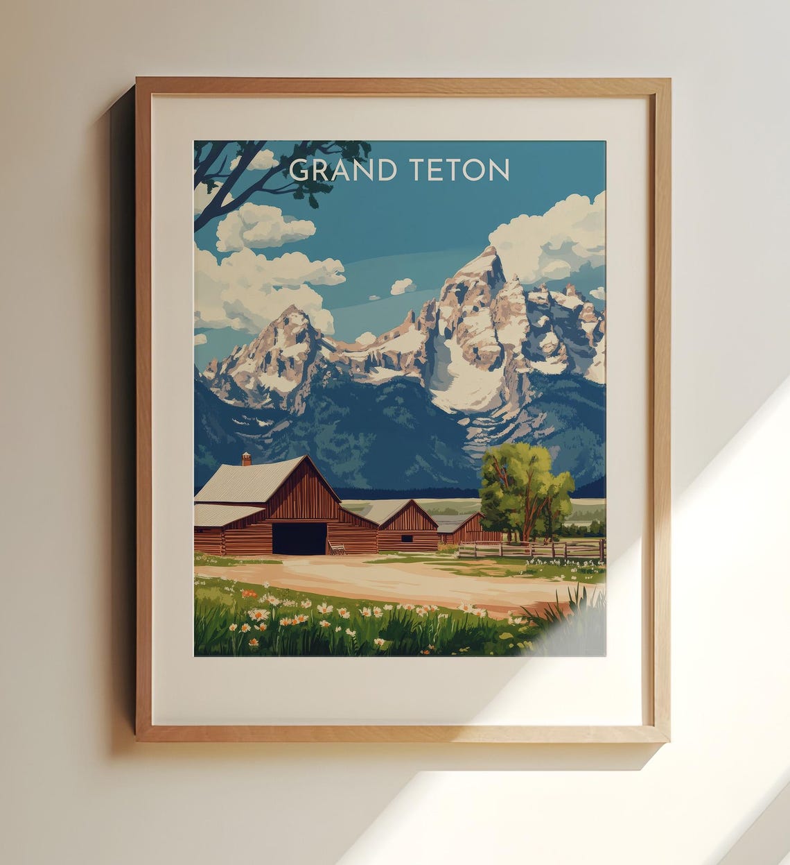 Grand Teton Rustic Barn Mountain Peaks Vintage Travel Art Poster