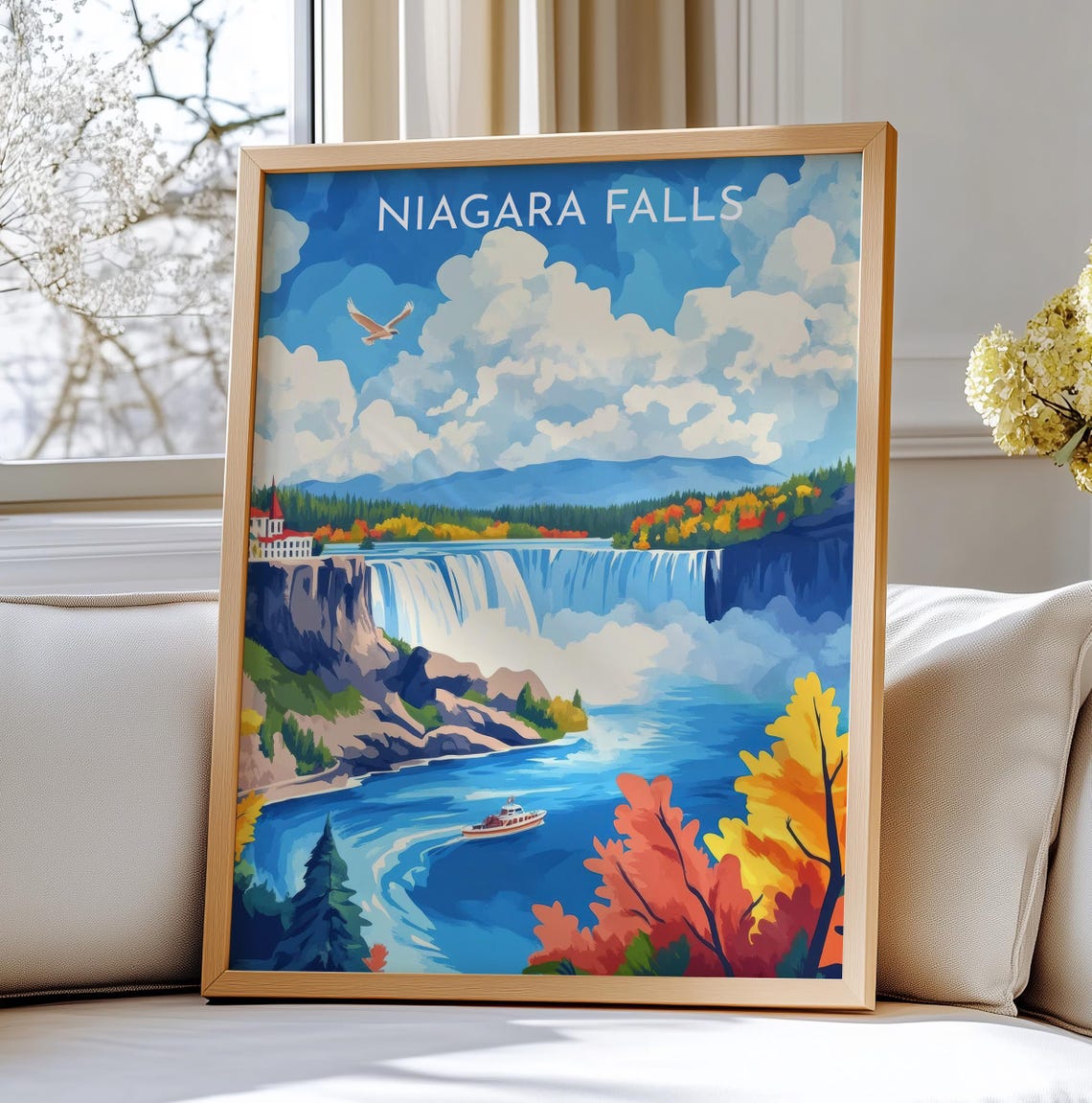 Niagara Falls Usacanada Travel Print Poster With Autumn Scenery
