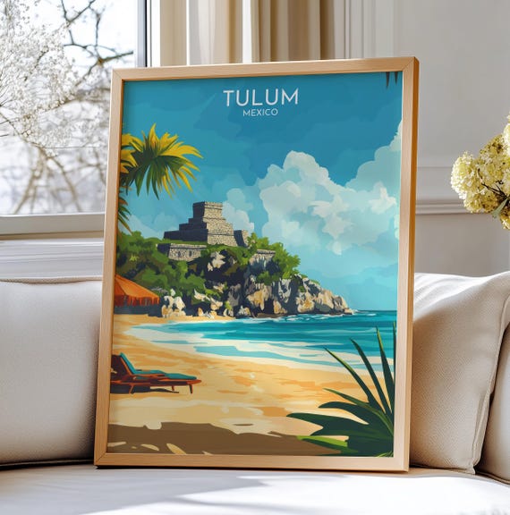 Tulum Mexico Travel Print Art Stunning Beach And Mayan Ruins In