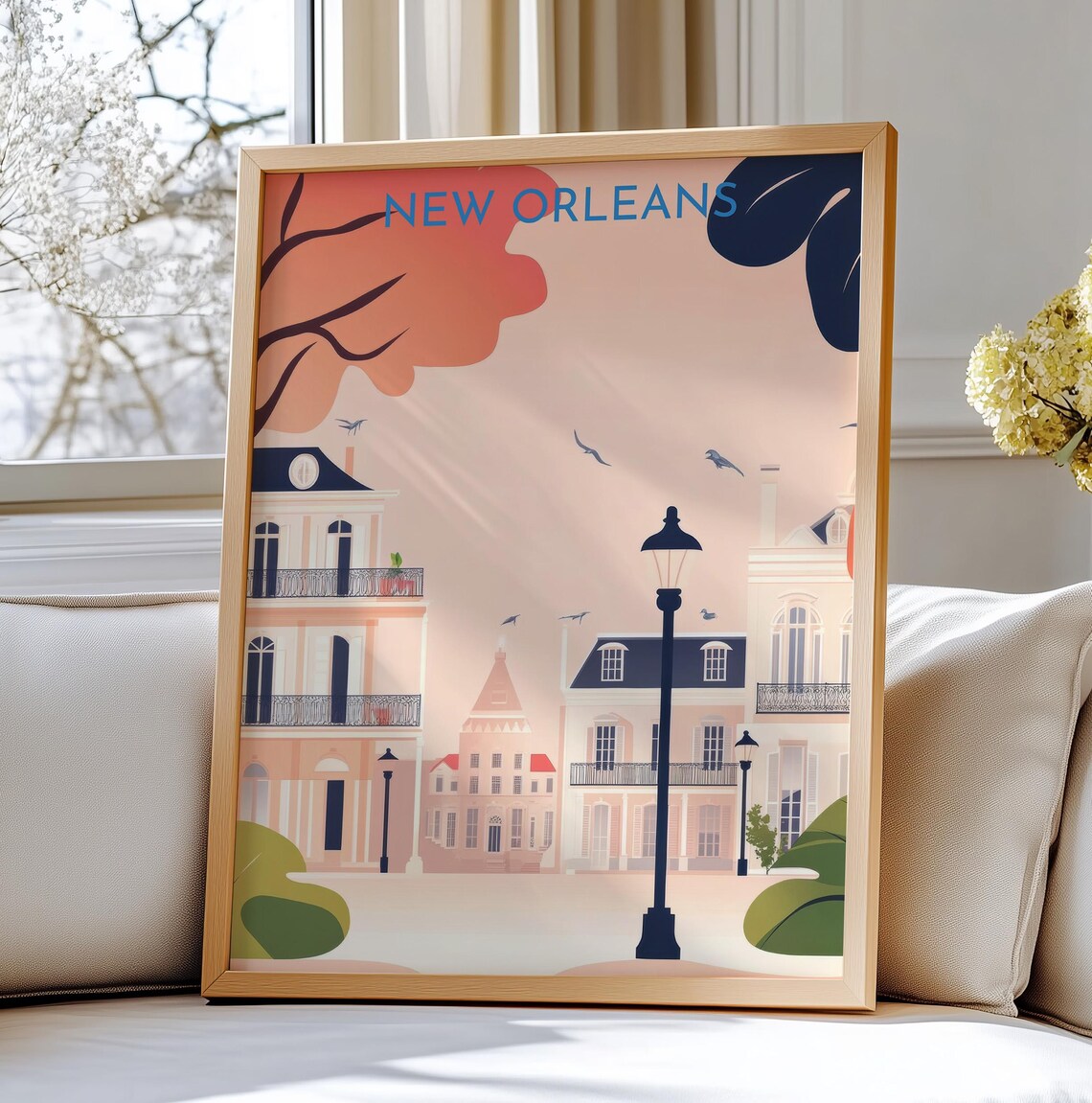 New Orleans French Quarter Street Retro Travel Poster Pastel Art