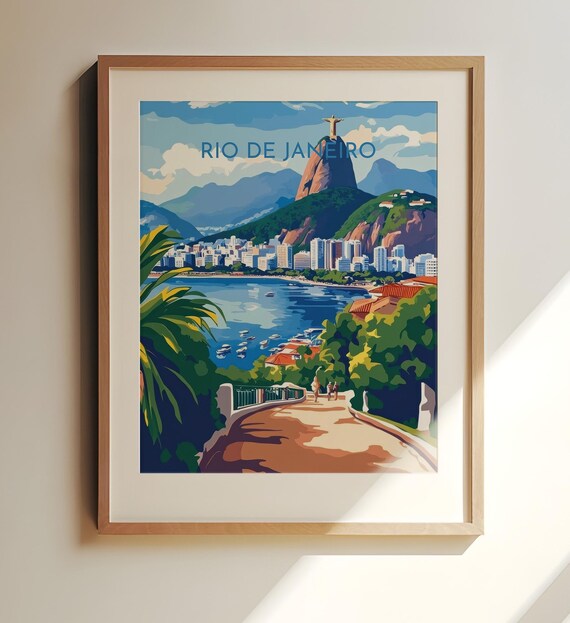 Rio de Janeiro Christ the Redeemer Vintage Brazil Travel Poster