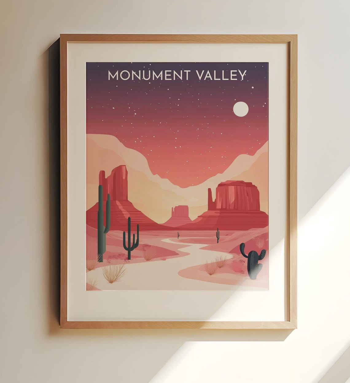 Monument Valley Pink Desert Sunset Cactus Moon Travel Poster