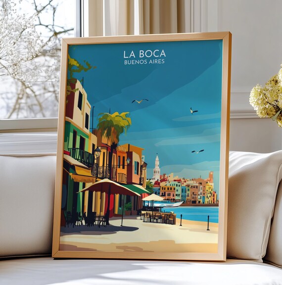 La Boca Buenos Aires Travel Poster Colorful Caminito Street Scene