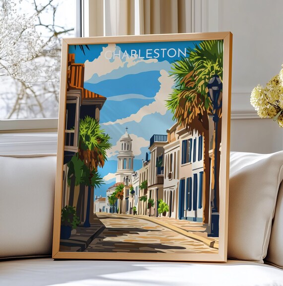 Charleston Historic District Cobblestone Street Travel Poster