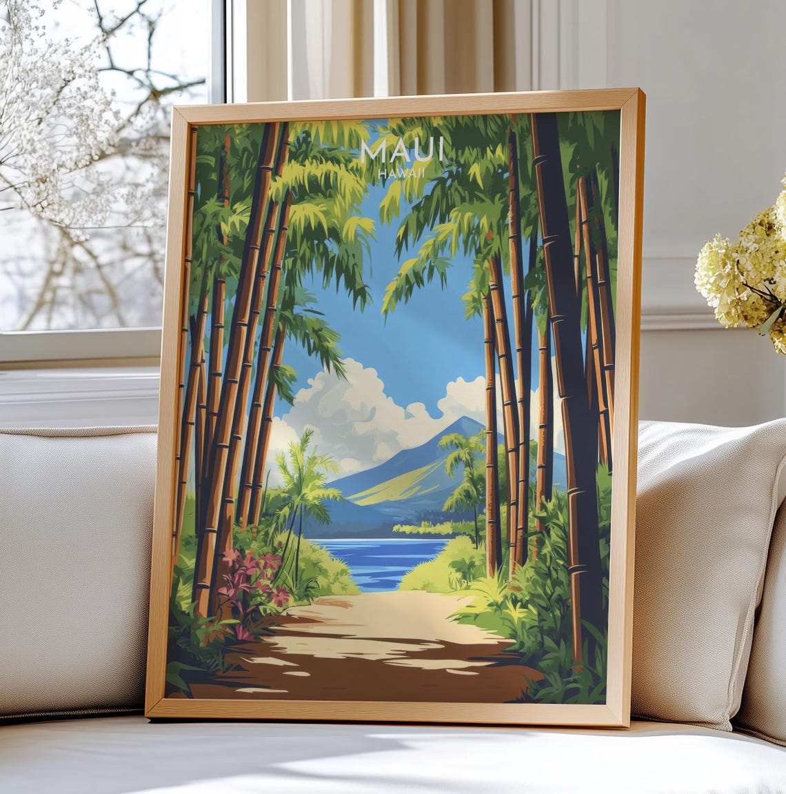 Maui Hawaii Bamboo Grove Trail Vintage Travel Illustration Poster