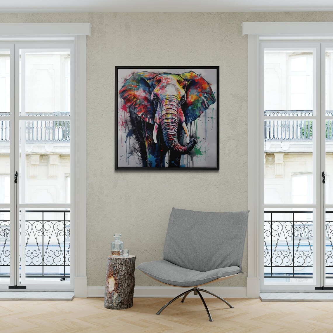 Colorful Watercolor Elephant Splash Rainbow Animal Portrait Wall Art - Image 2