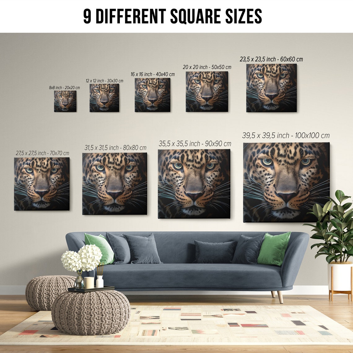 Leopard Close Up Intense Eyes Dramatic Wildlife Portrait Wall Art - Image 2