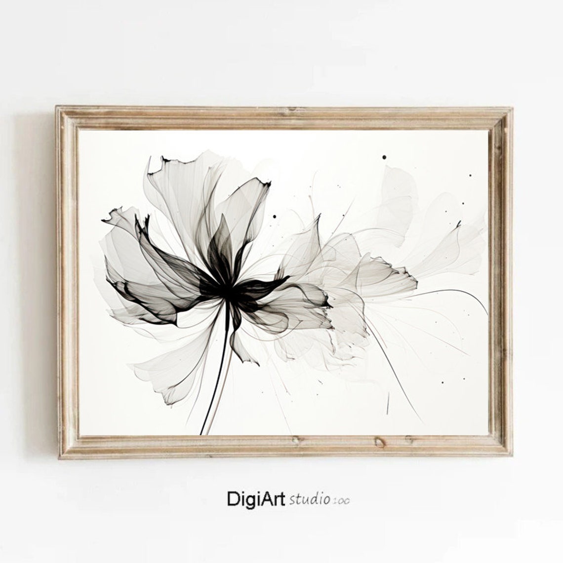 Black Ink Flower Minimal Line Art Botanical Sketch Wall Poster