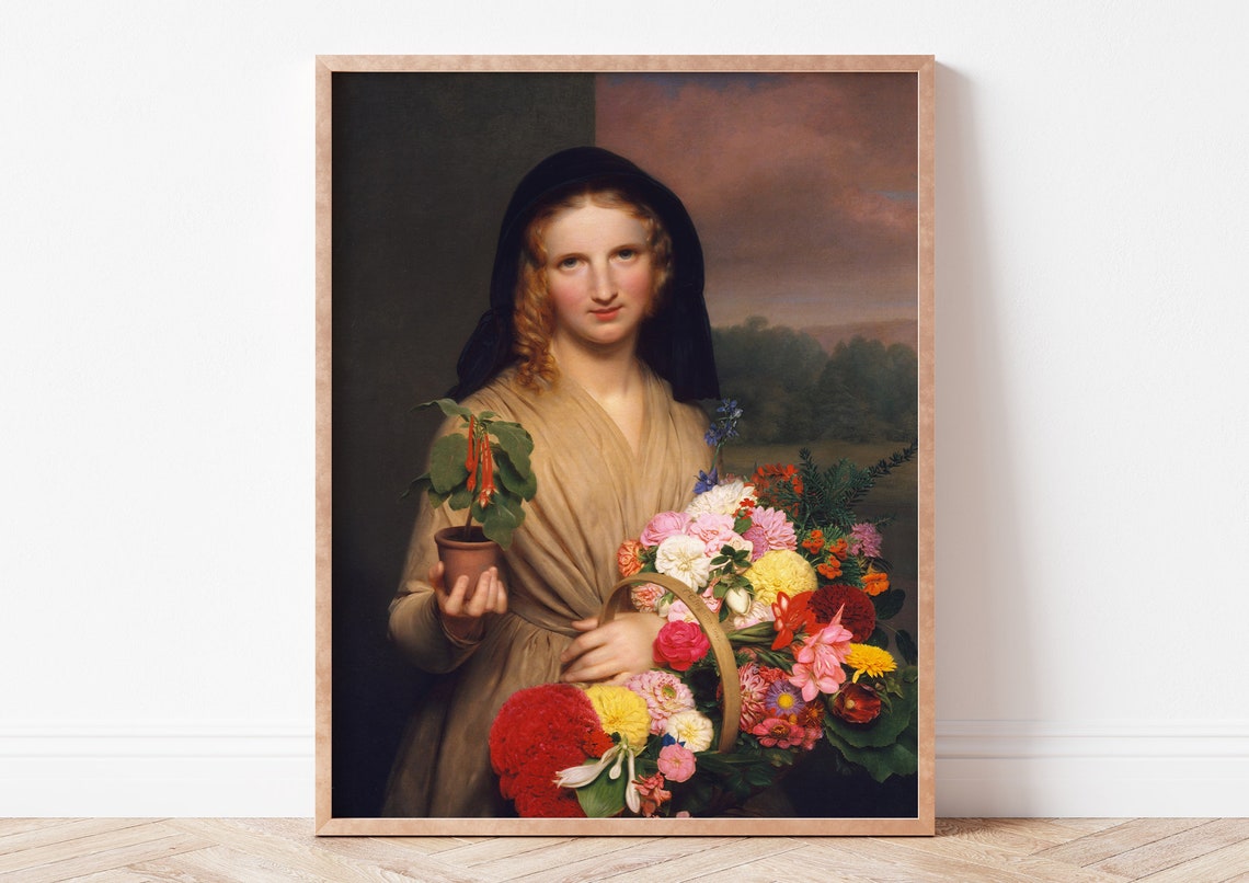 Charles Cromwell Ingham The Flower Girl Vintage Portrait Art Poster