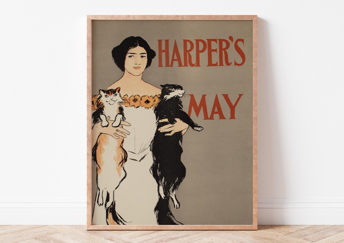 Edward Penfield Harper's May 1896 Magazine Cover Woman With Two Cats Poster