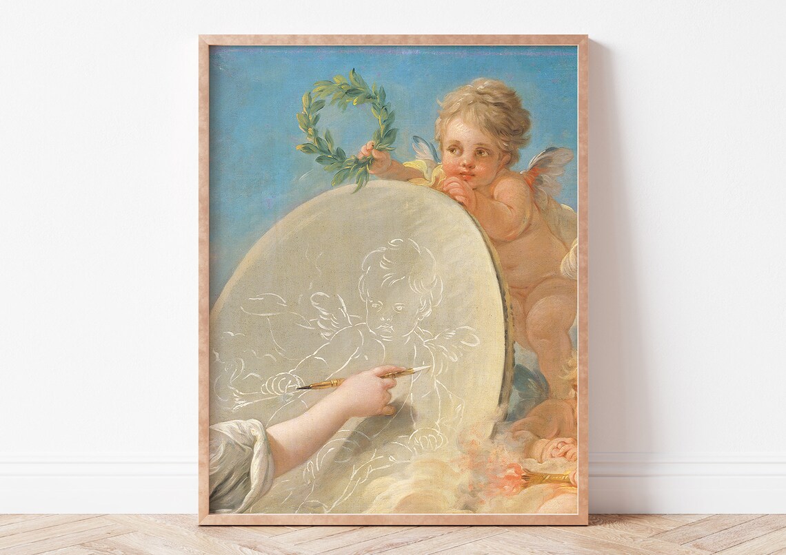 Cherub Drawing Allegory Of Painting Rococo Vintage Fine Art Poster