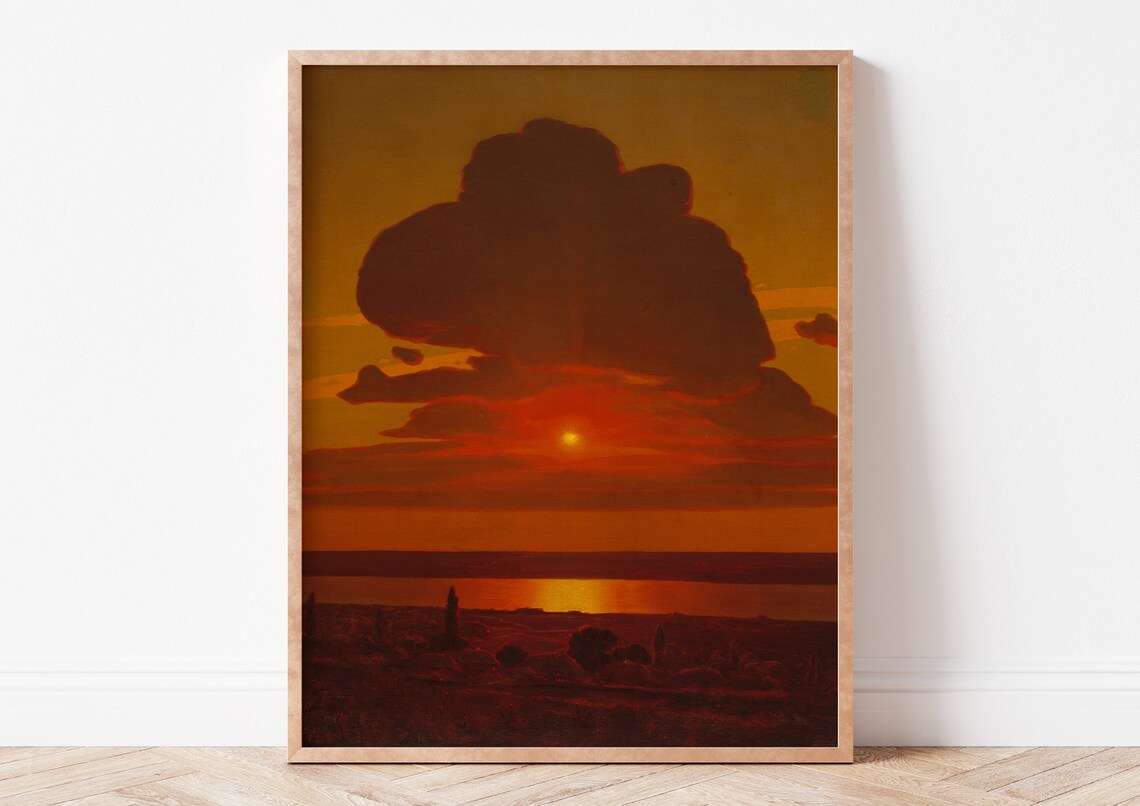 Arkhip Kuindzhi Red Sunset Fiery Clouds Over Water Oil Poster