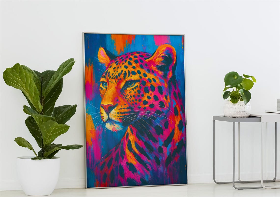 Neon Leopard Art Print Abstract Jungle Cat Modern Safari Decor