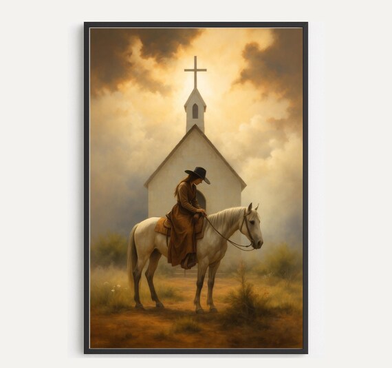 Praying Cowgirl Christian Home Decor Art Print