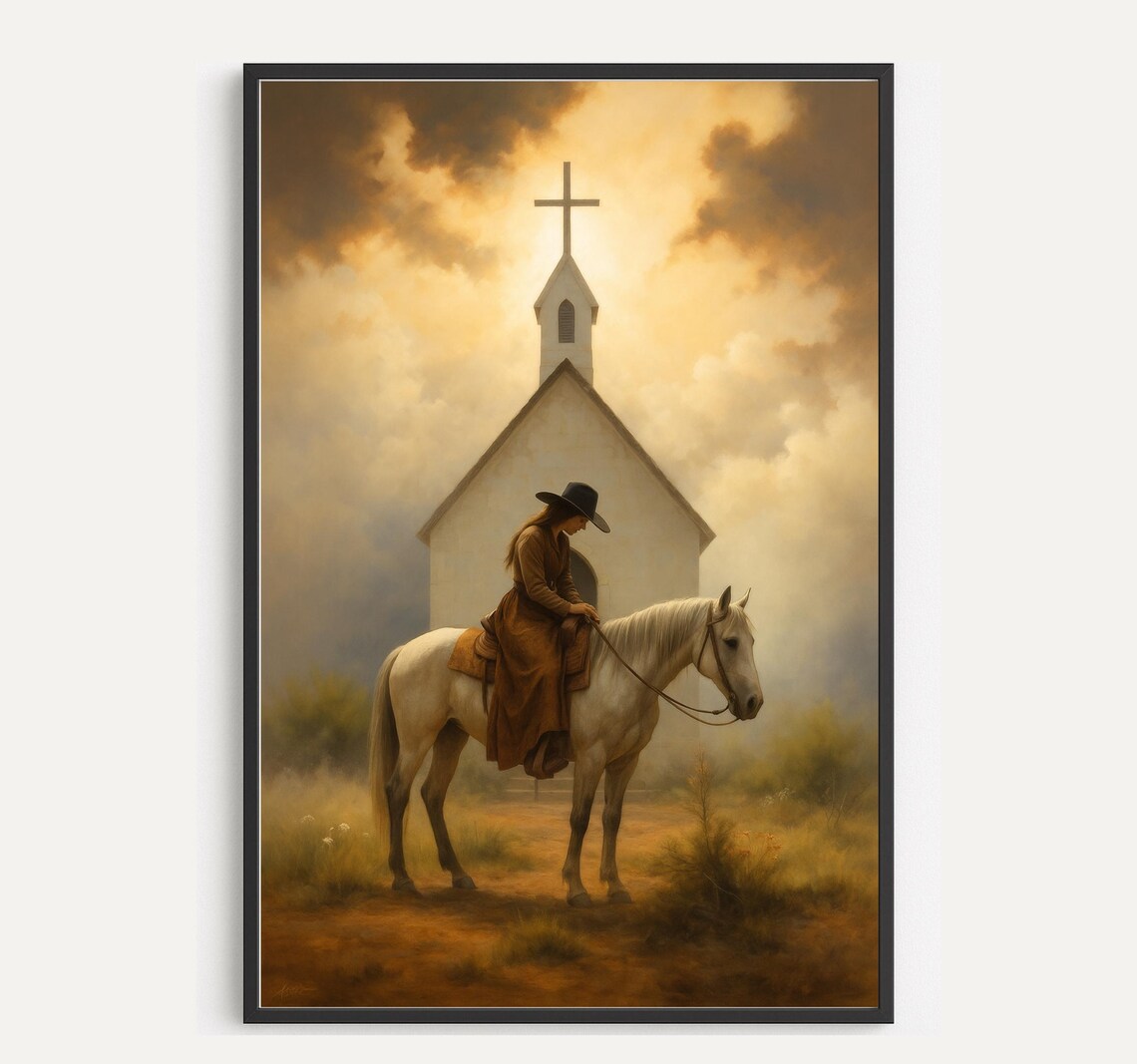 Praying Cowgirl Christian Home Decor Art Print