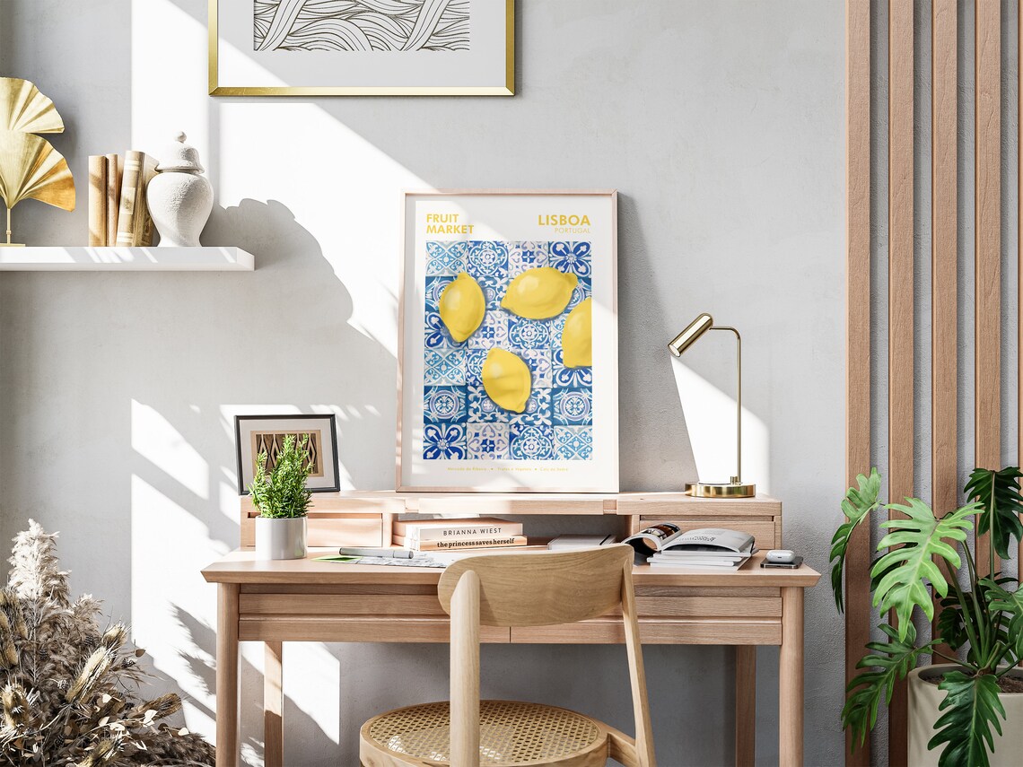 Lemon Print Kitchen Wall Art, Lisbon Travel Poster - Image 2
