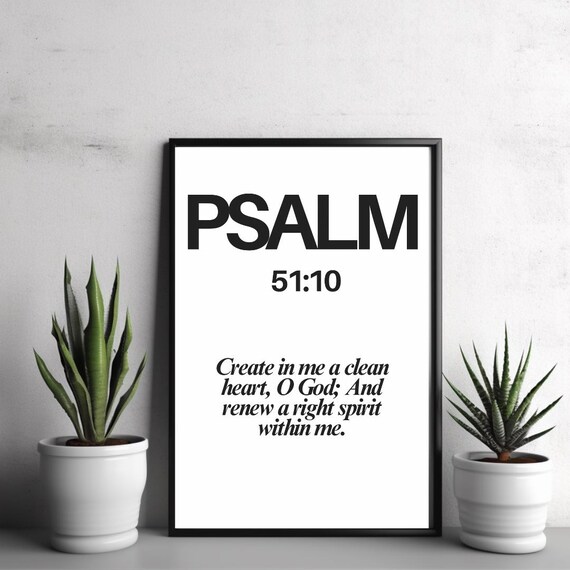 Psalm 5110 Wall Art Create In Me A Clean Heart Print Christian Scripture Decor Inspirational Bible Verse Poster Gift For Believers
