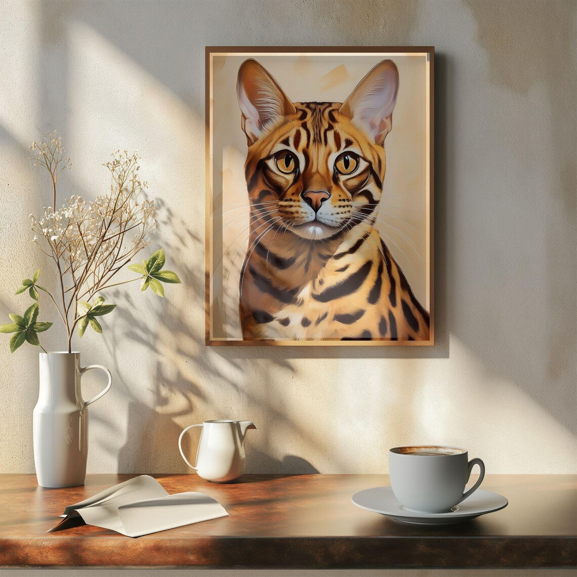 Vintage Portrait Pop Art Bengal Cat, Nursery Decor - Image 4