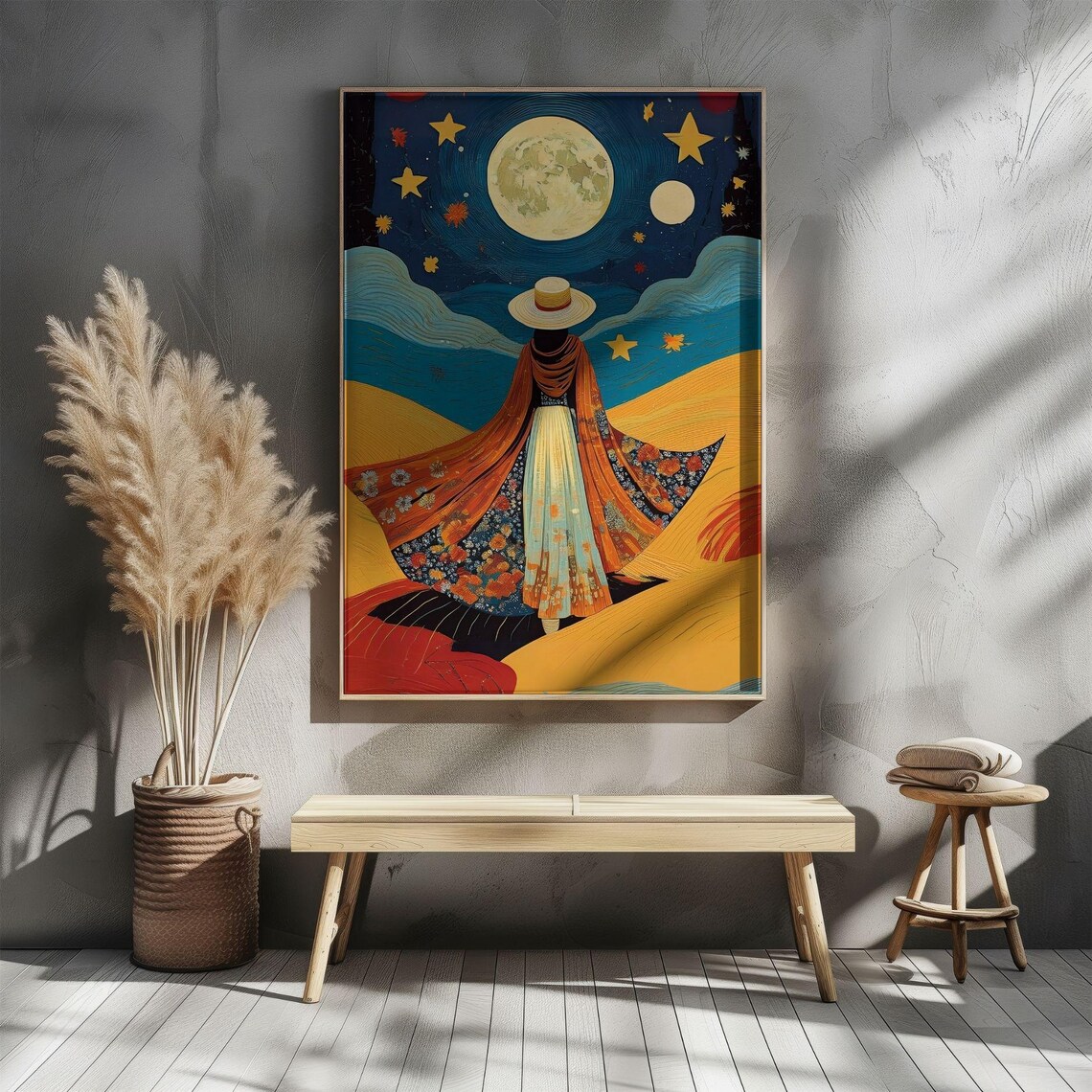 Boho Woman Wall Art, Abstract Moon And Stars - Image 4