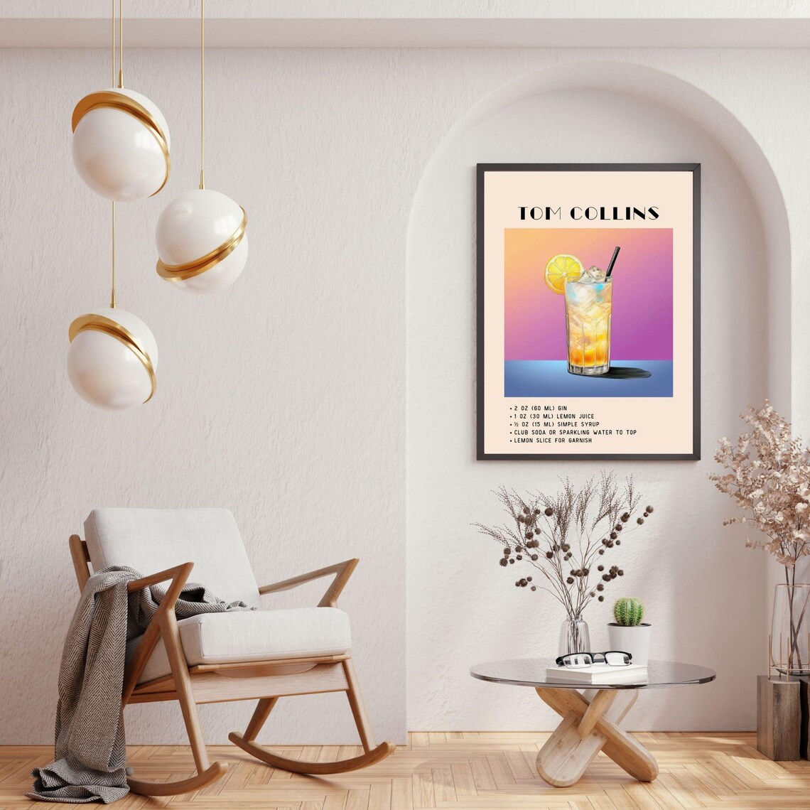 Tom Collins Cocktail, Yellow Minimalist Retro Art - Image 3