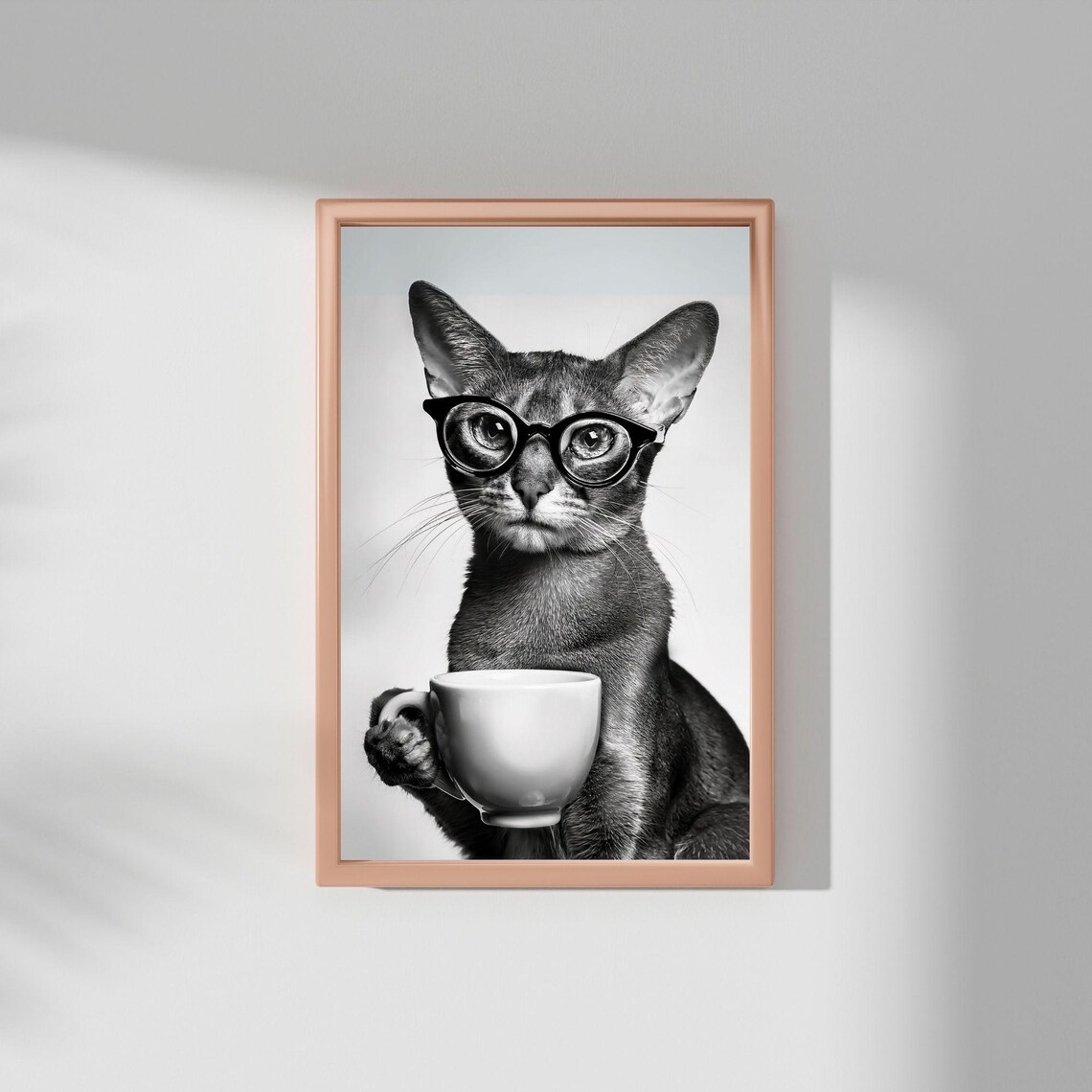 Abyssinian Drinking Coffee, Vintage Cat Poster - Image 4