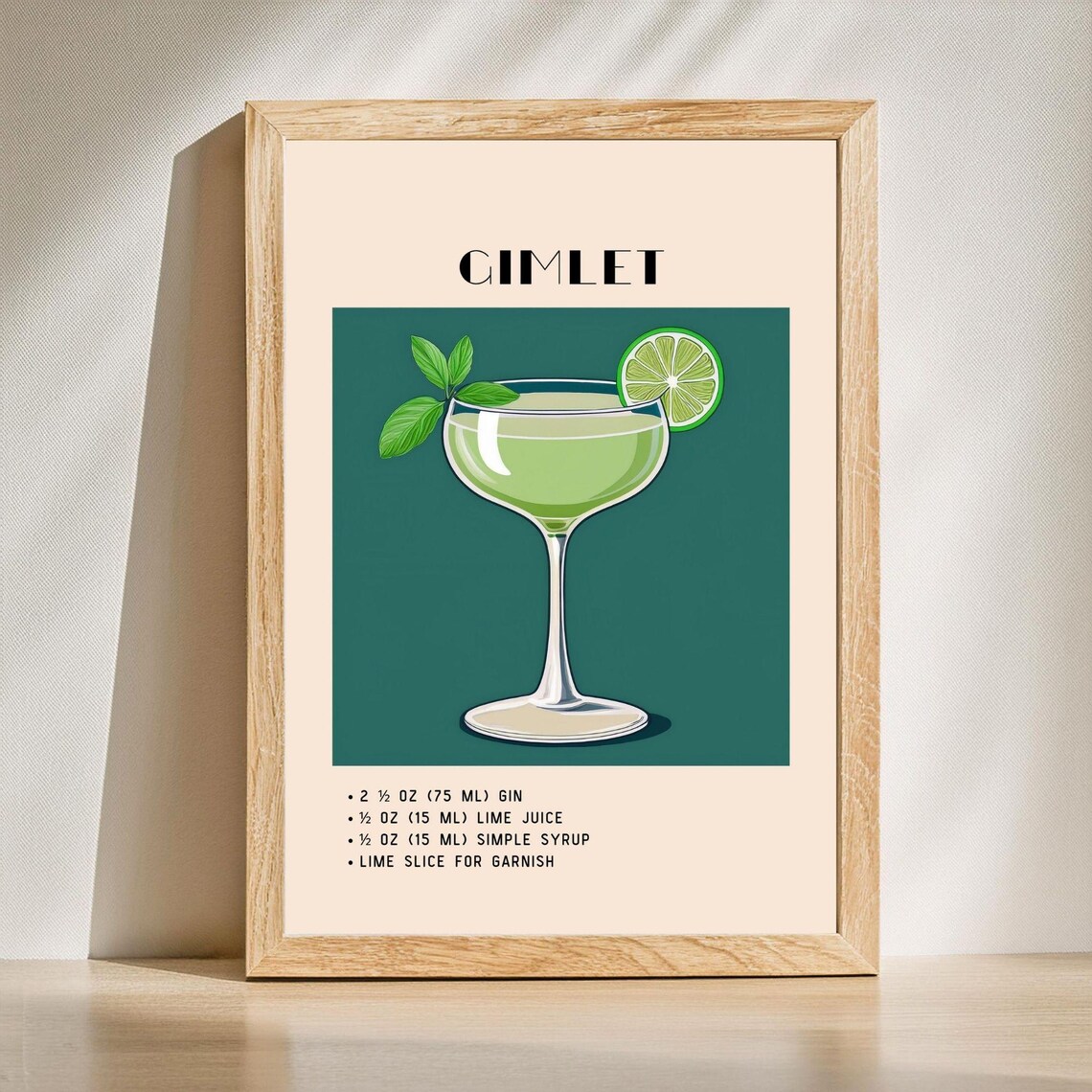 Gimlet Print, Minimalist Retro Bar Cart Decor