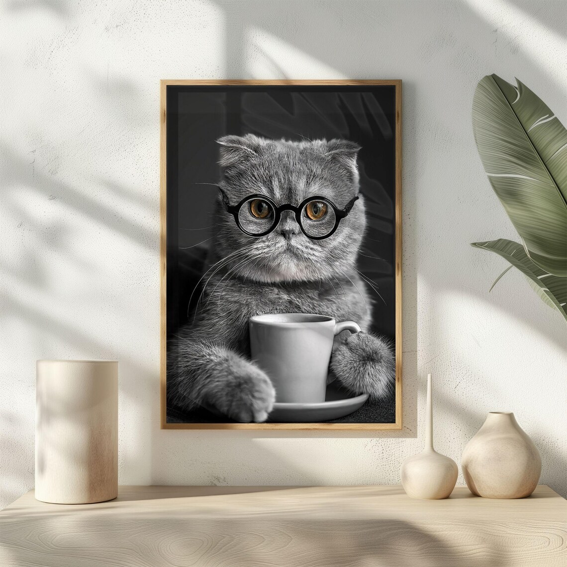 Scottish Fold Drinking Coffee, Vintage Cat Poster - Image 2