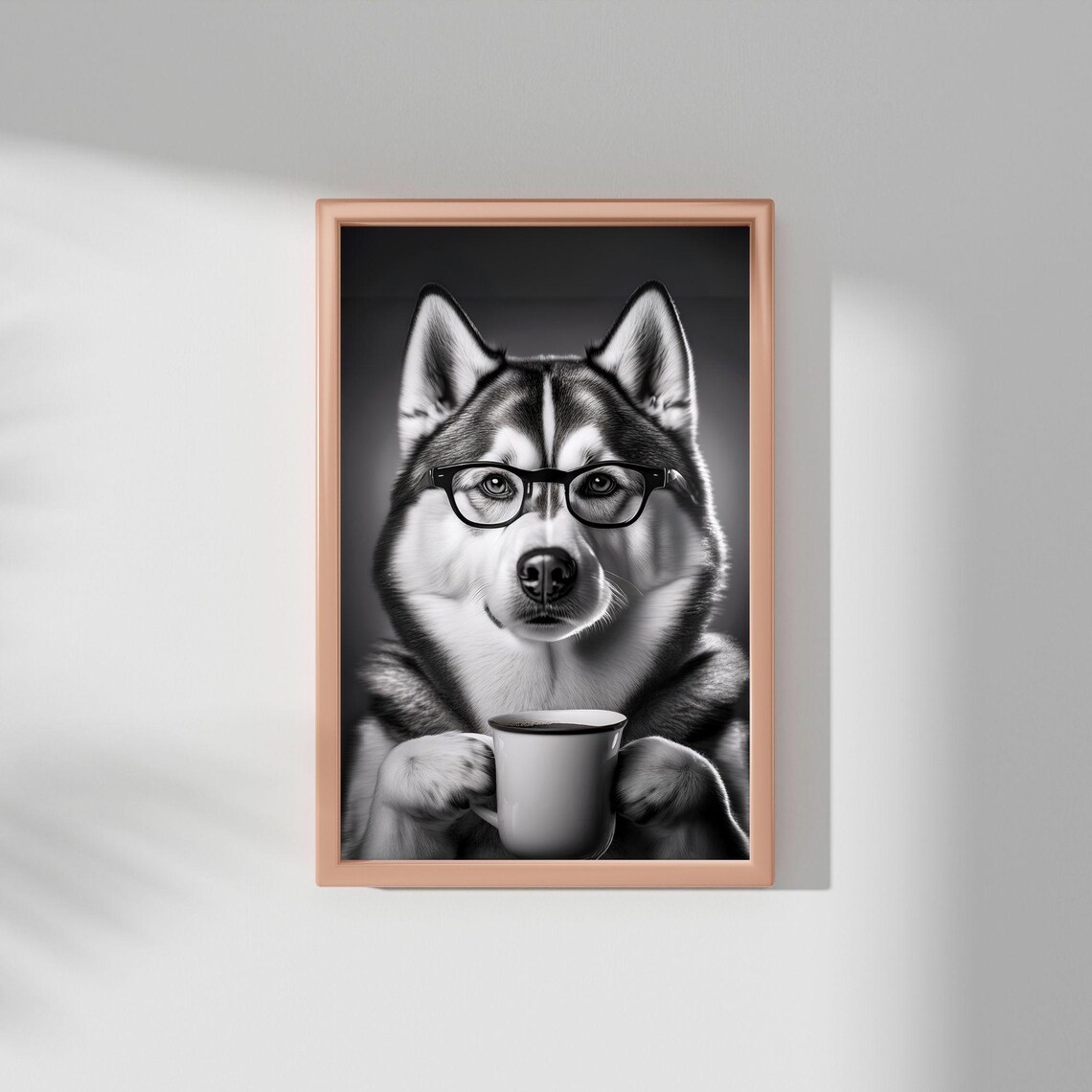 Siberian Husky Drinking Coffee, Funny Dog Art Print - Image 2