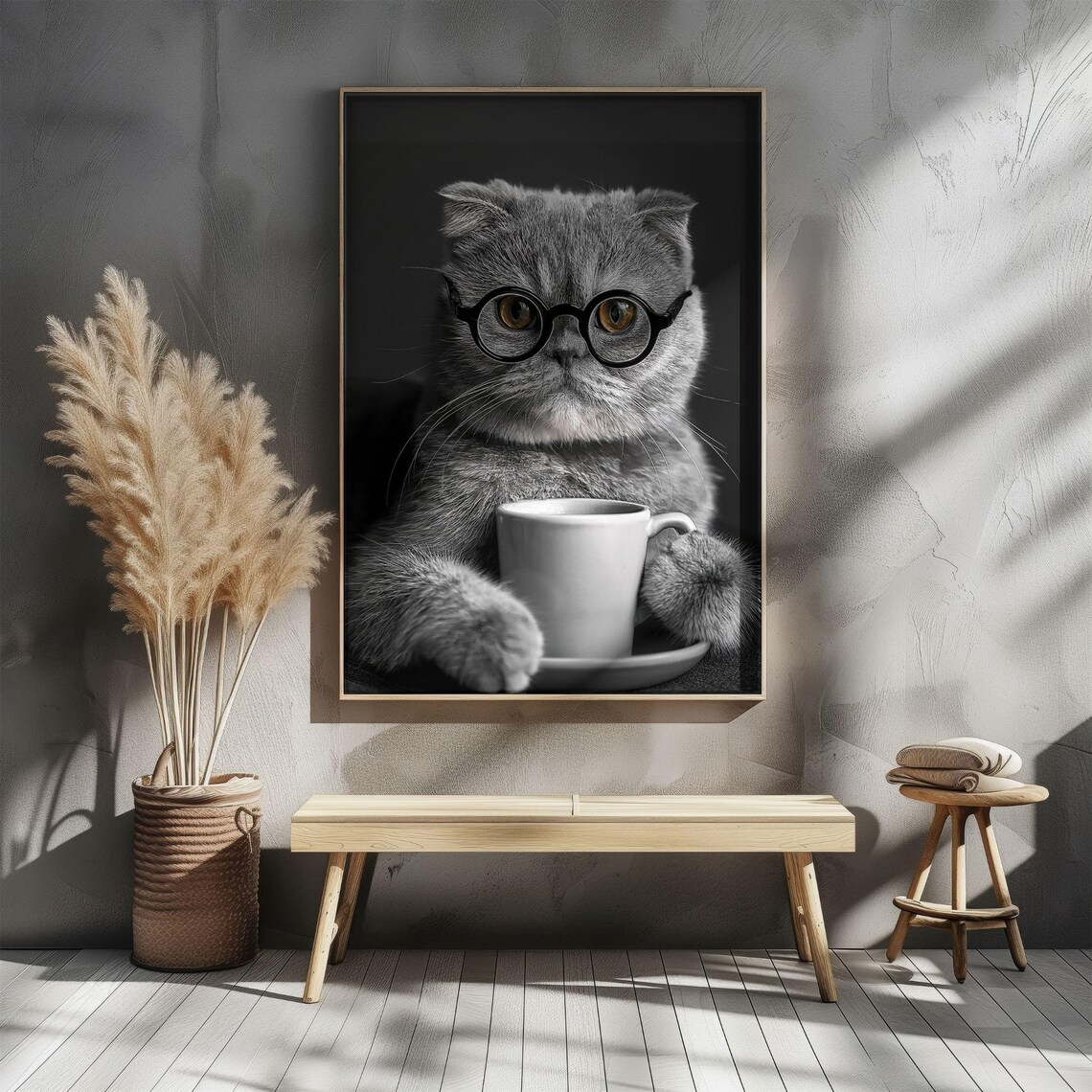 Scottish Fold Drinking Coffee, Vintage Cat Poster - Image 3