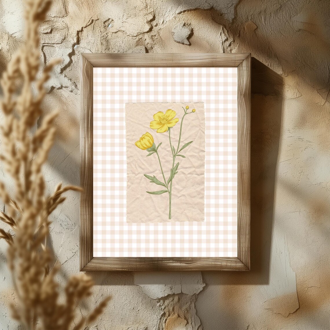Vintage Yellow Floral Illustration, Botanical Decor - Image 2