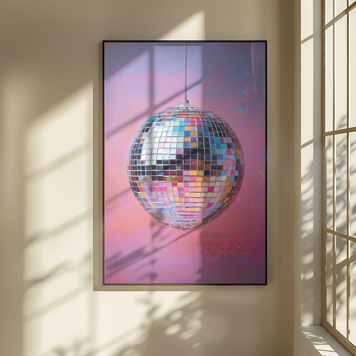 Silver Disco Ball Maximalist Painting, Trendy Decor