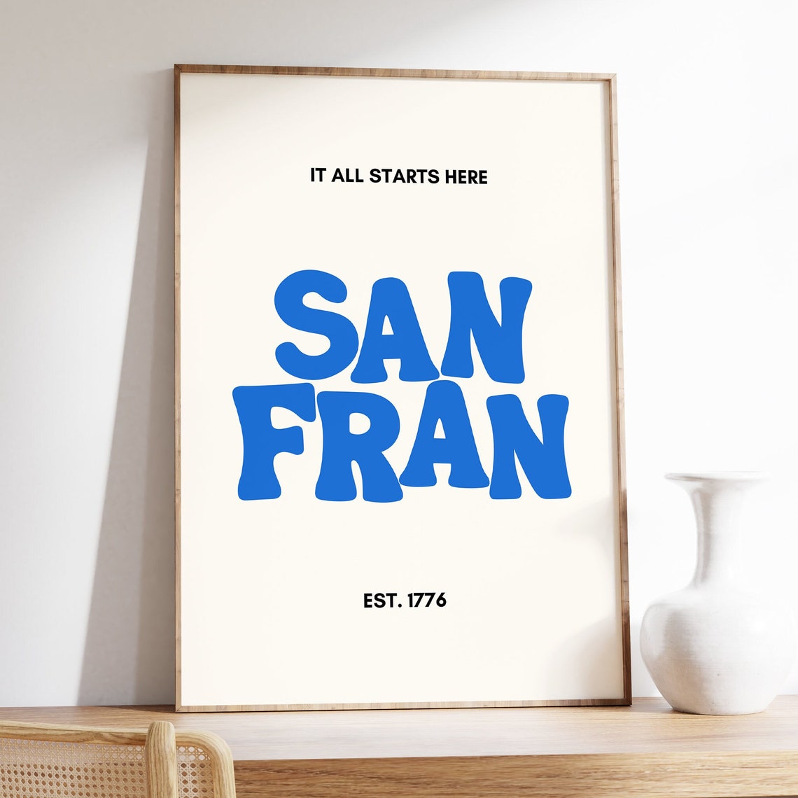 San Fran It All Starts Here Bold Blue Lettering Est 1776 Wall Poster