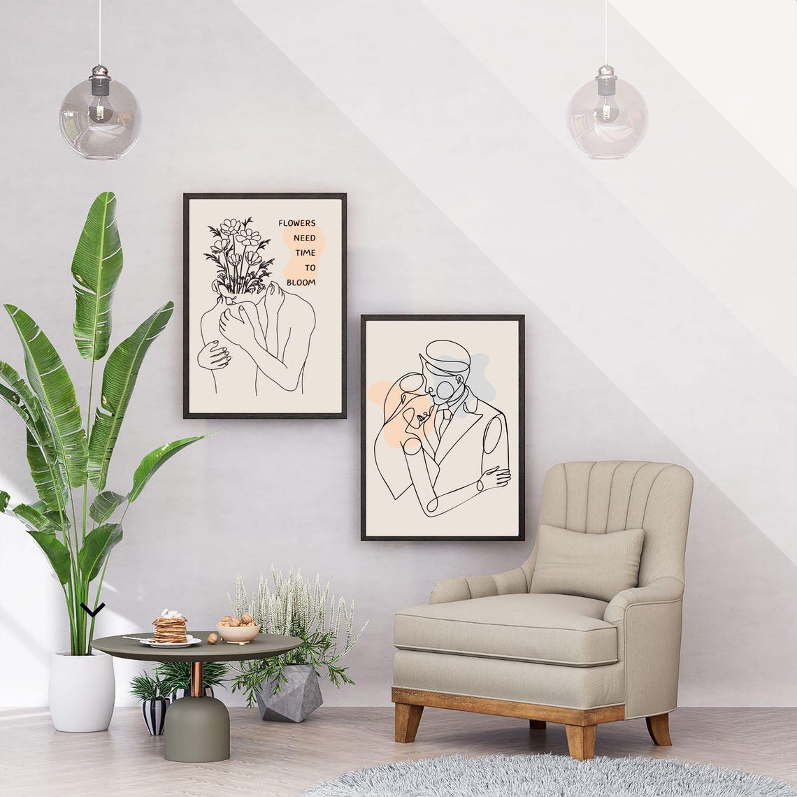 Flowers Need Time To Bloom Couple Line Art Motivational Wall Poster
