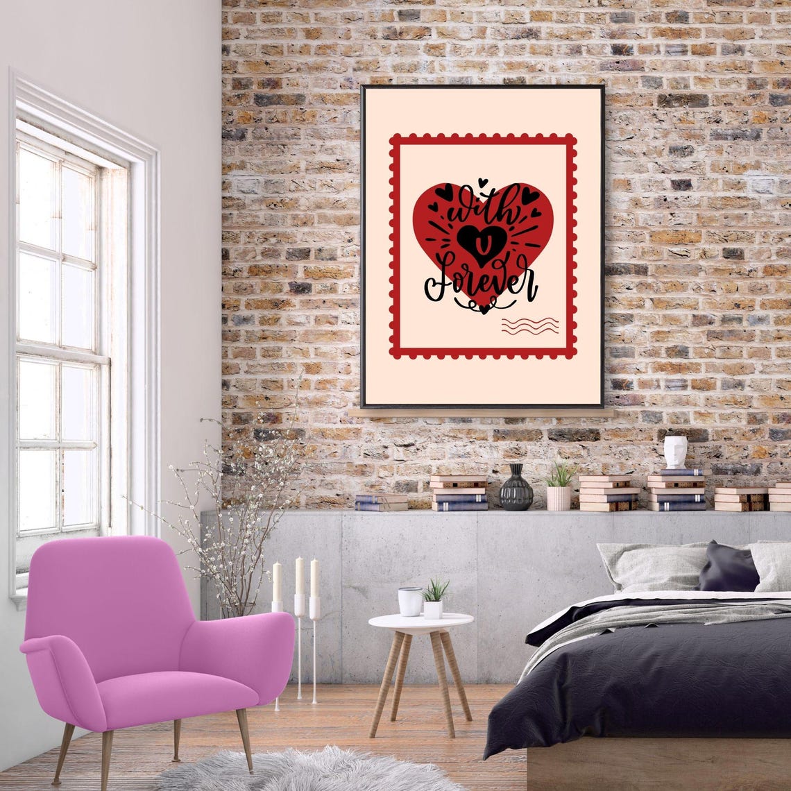 With U Forever Love Stamp Heart Romantic Red Postage Wall Poster - Image 5