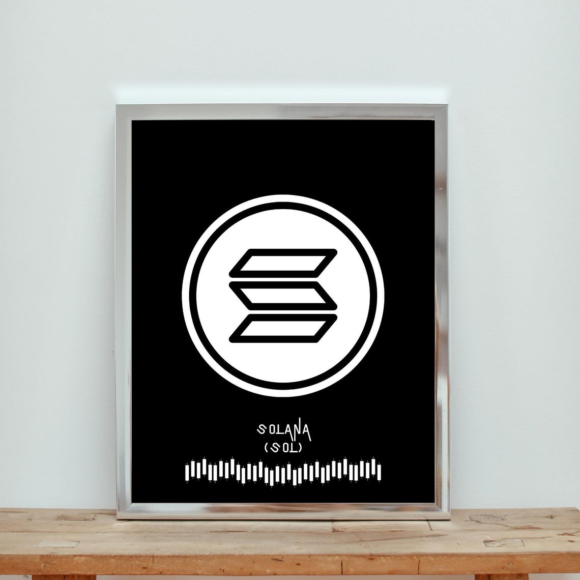 Solana SOL Black Minimalist Crypto Logo Chart Trading Wall Poster
