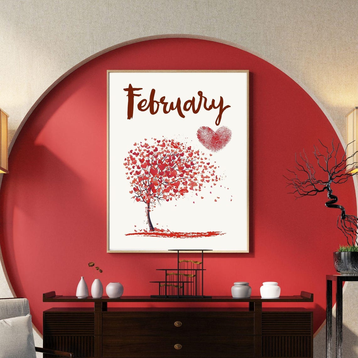 February Heart Tree Love Month Fingerprint Heart Seasonal Art Print - Image 3