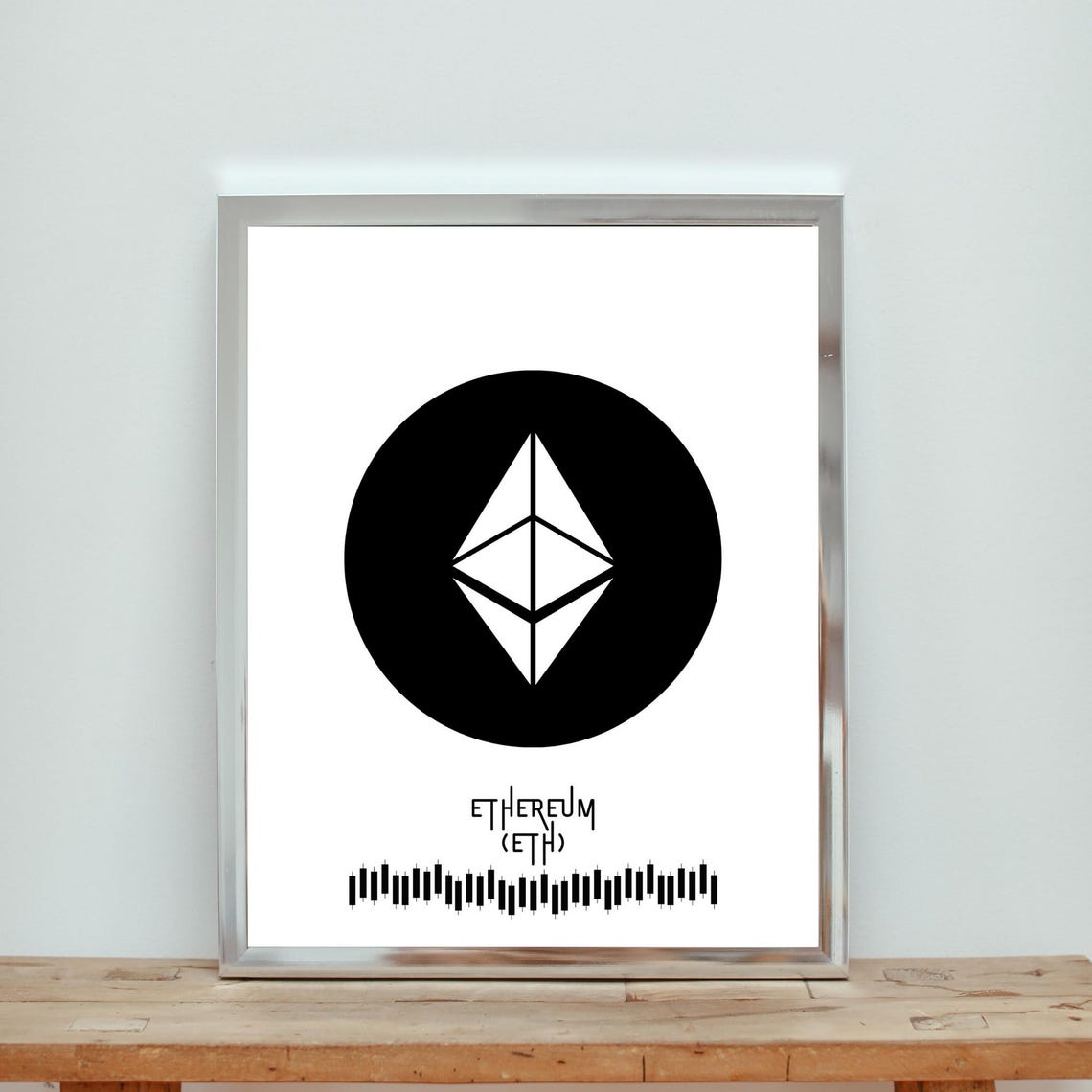 Ethereum ETH White Minimalist Crypto Coin Logo Chart Wall Poster