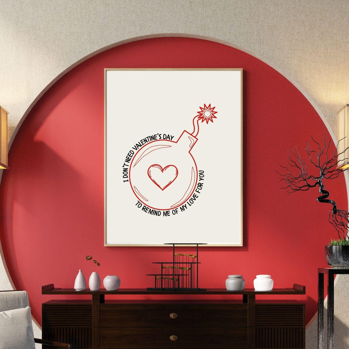 I Don't Need Valentine's Day Love Bomb Heart Minimalist Quote Poster - Image 3