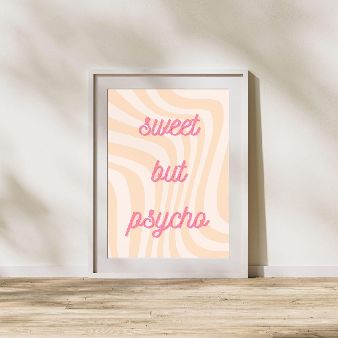 Sweet But Psycho Pink Retro Script Wavy Stripes Quote Wall Poster - Image 7