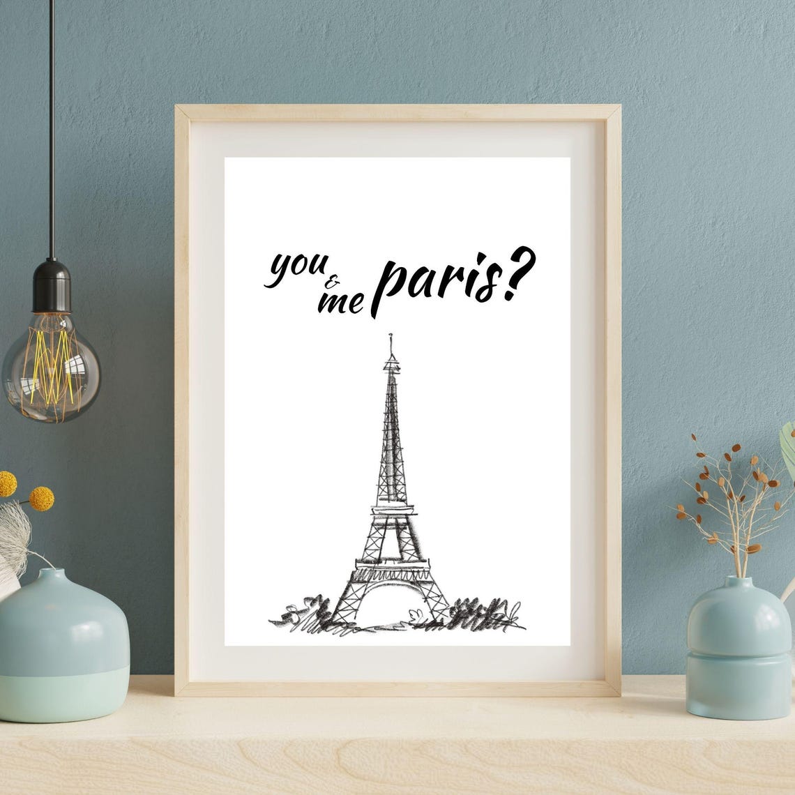 You And Me Paris Eiffel Tower Sketch Romantic Travel Wall Art Poster - Image 5