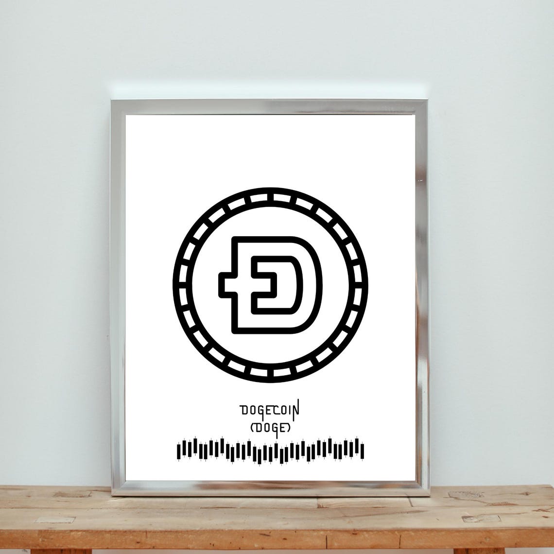 Dogecoin DOGE White Minimalist Crypto Coin Chart Wall Poster