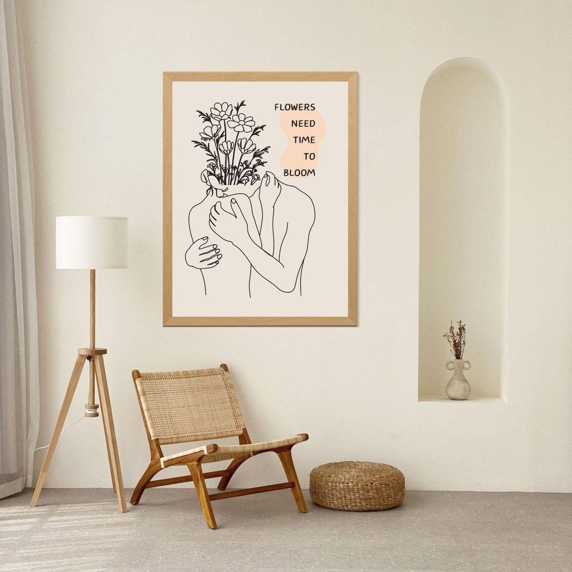 Flowers Need Time To Bloom Couple Line Art Motivational Wall Poster - Image 6