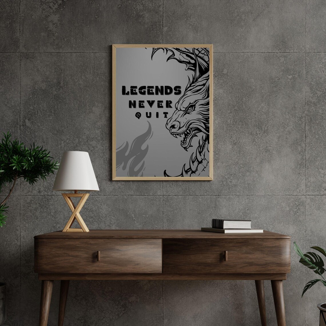 Legends Never Quit Fierce Dragon Head Motivational Masculine Wall Art Poster - Image 6