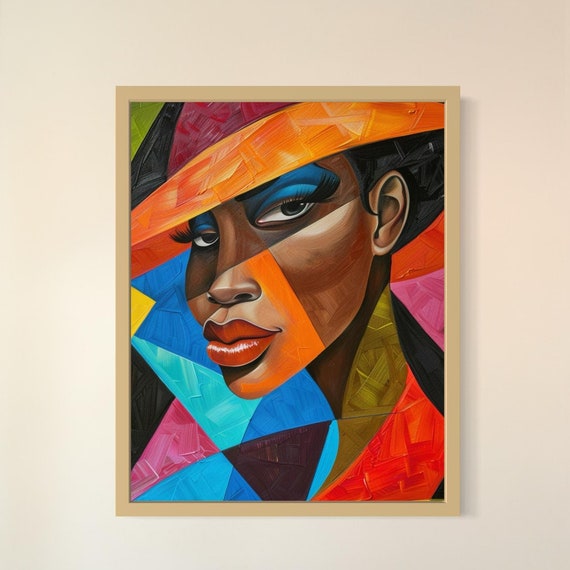 Bold Abstract Black Woman Portrait Art Print Modern Wall Art Colorful Boho Painting Instant Print