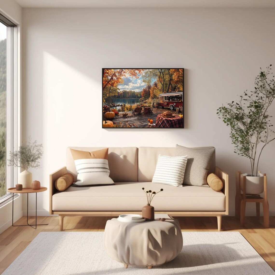 Autumn Lakeside Red Food Truck Pumpkin Picnic Fall Foliage Poster - Image 3