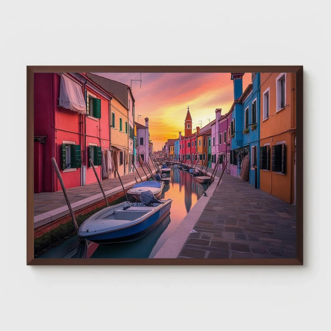 Burano Venice Italy Sunset Canal Colorful Houses Photo Poster