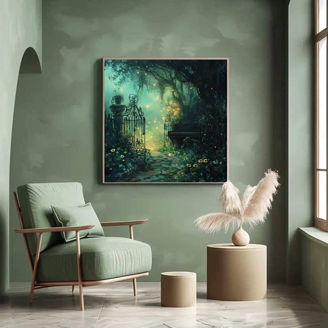 Enchanted Garden Night Fireflies Secret Gate Fantasy Art Poster - Image 3