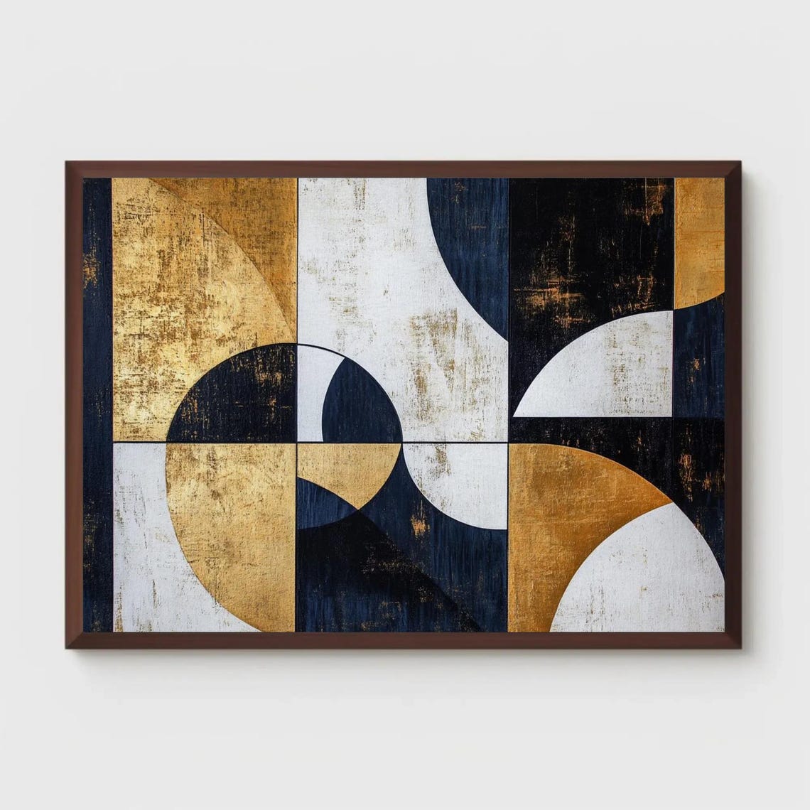 Bauhaus Geometric Arches Gold Navy White Abstract Art Poster