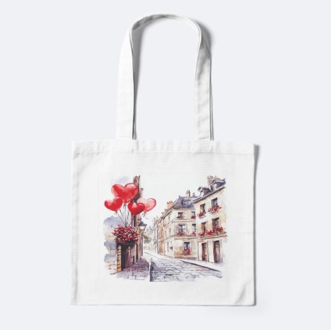 Paris Street Watercolor Heart Balloons Romantic City Love Poster - Image 2