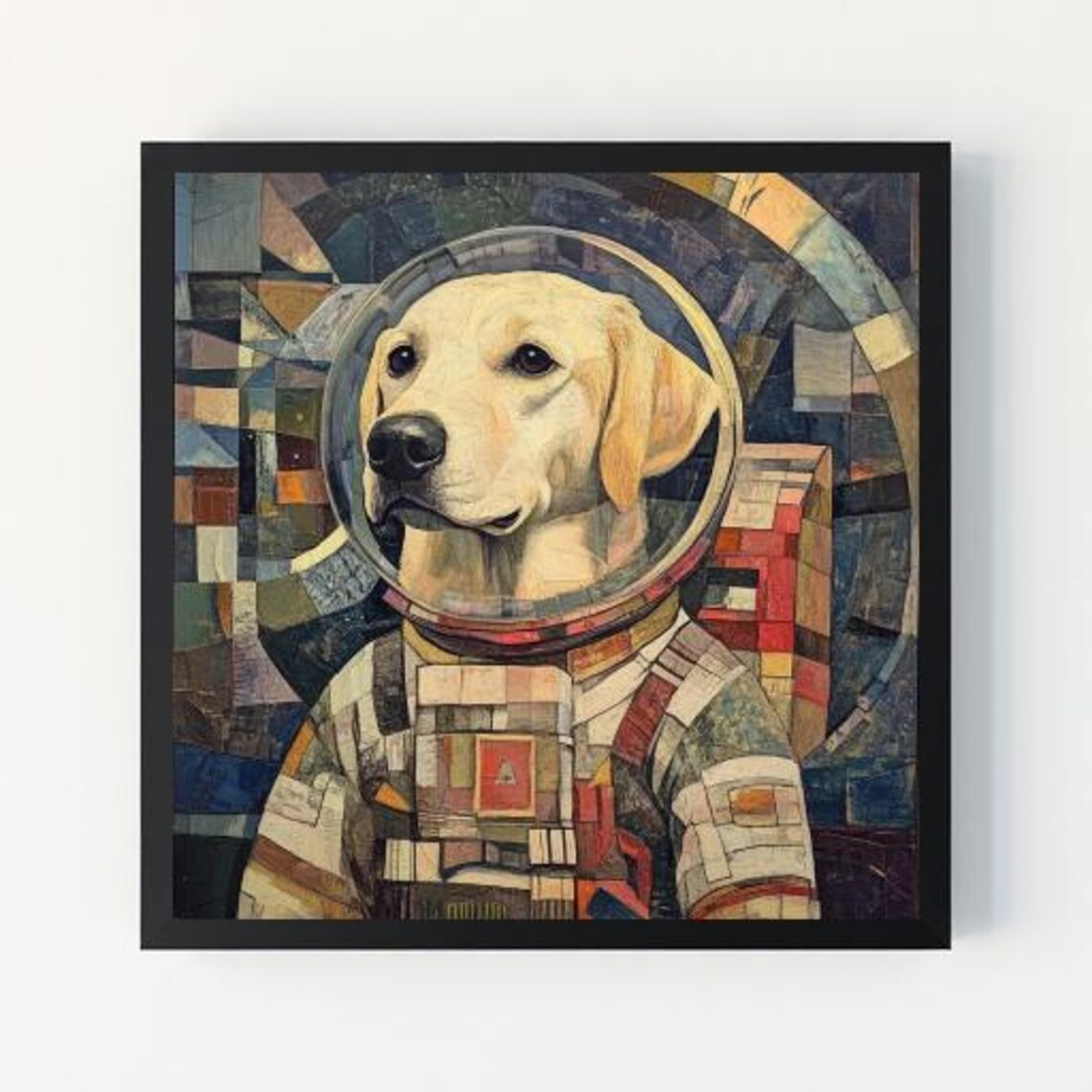 Labrador Astronaut Mosaic Art Dog in Space Suit Funny Poster